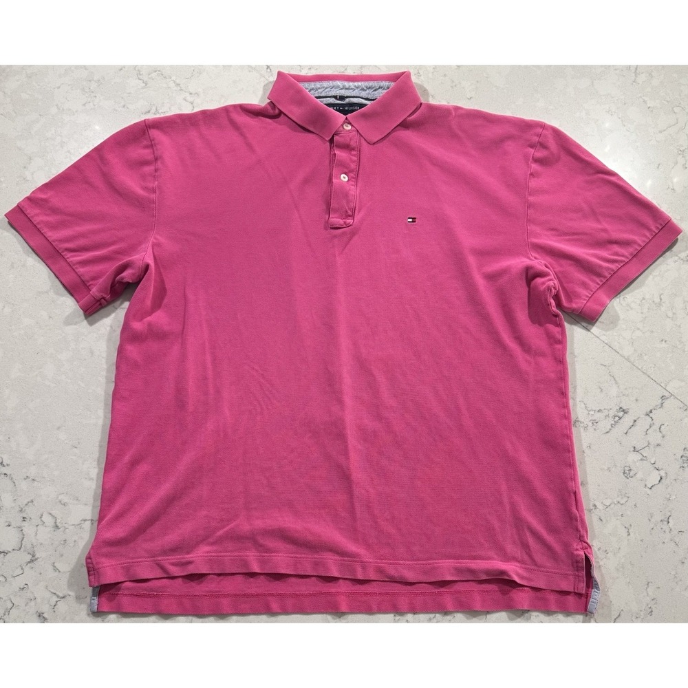 Tommy Hilfiger Polo Shirt Mens 2XL XXL Hot Pink Classic Fit Cotton Short Sleeve